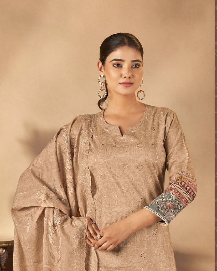 43981 - Printed Cotton Embroidered Suit With Cotton Duppatta
