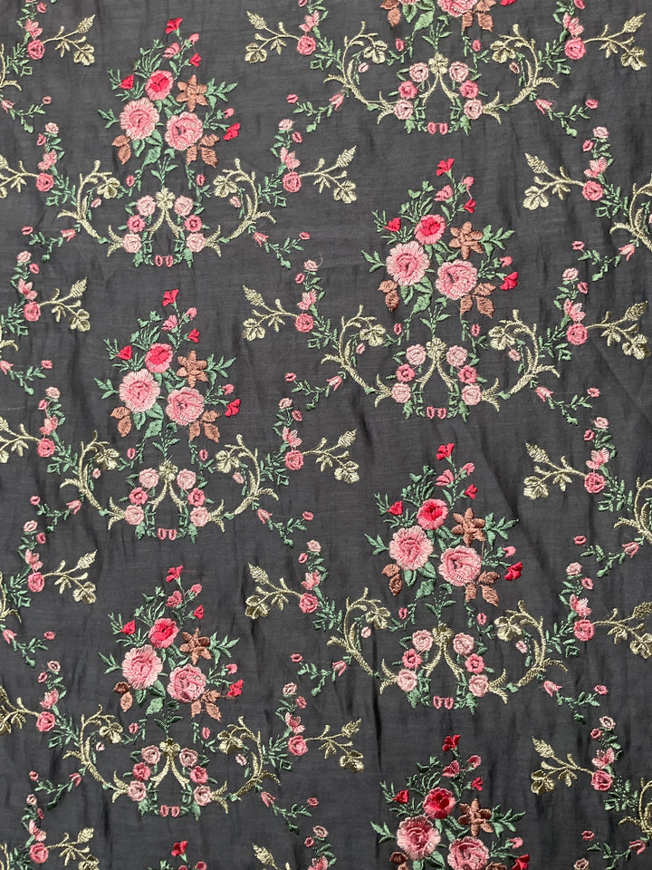 Mull Chanderi Embroidered Fabric
