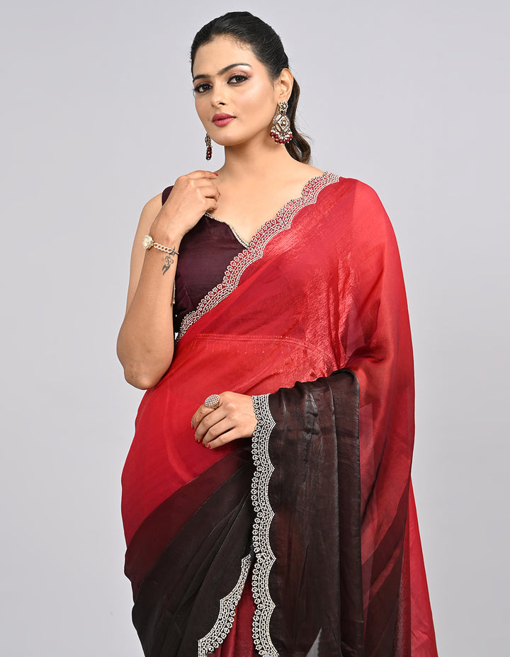 Meher – Ombre Chinnon Saree with Stonework Border & Self-Colour Blouse | Fazals