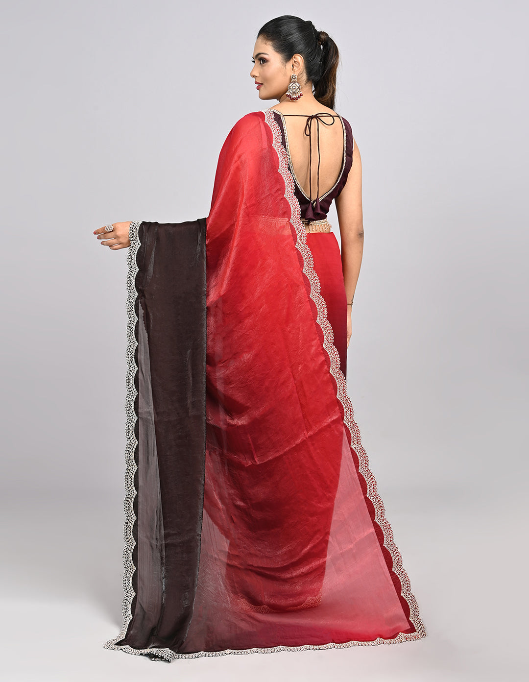 Meher – Ombre Chinnon Saree with Stonework Border & Self-Colour Blouse | Fazals