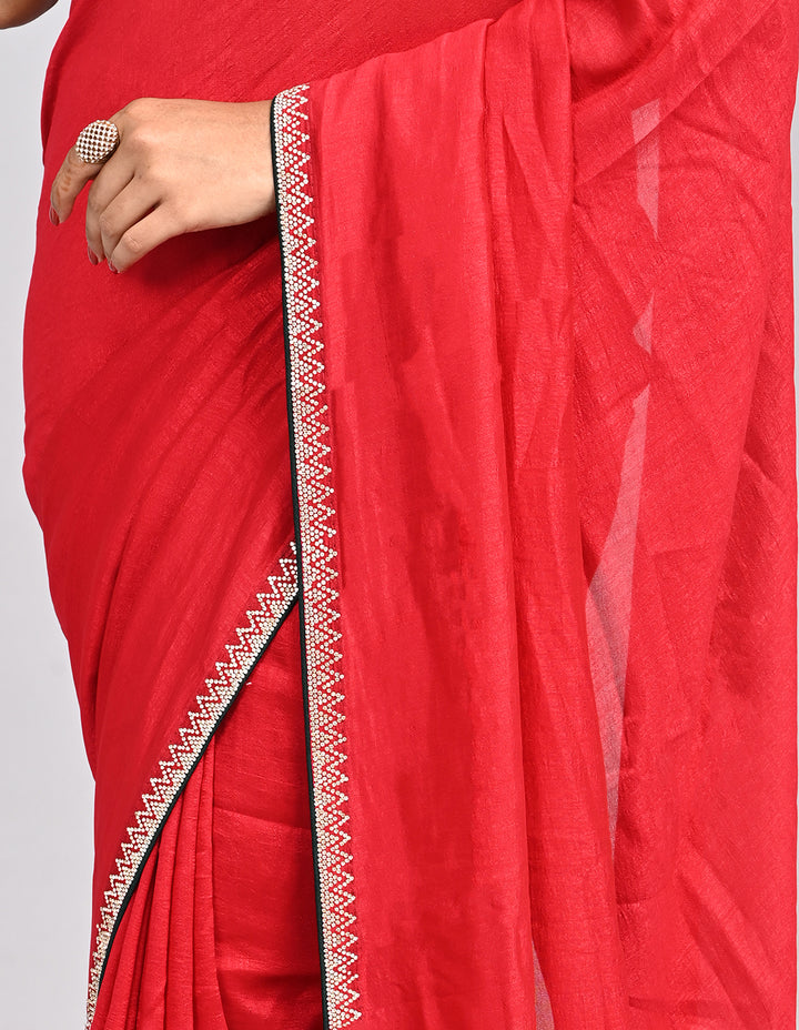 Meher – Pink Silk Saree with Swarovski Stone Border & Contrast Blouse | Fazals