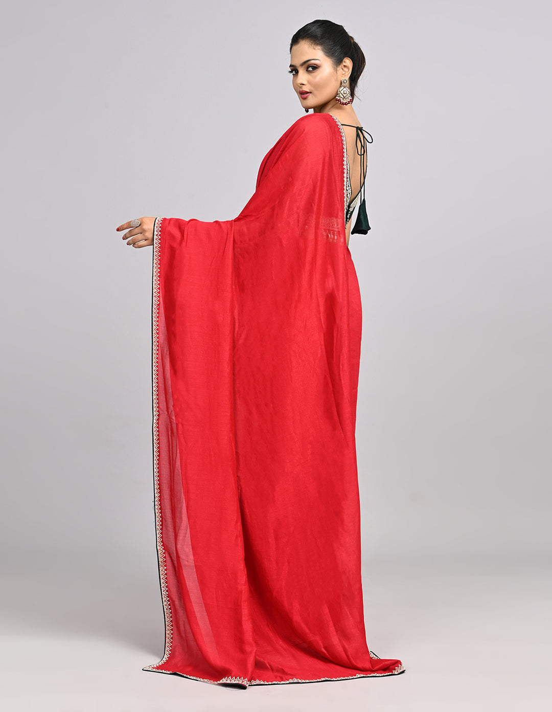 Meher – Pink Silk Saree with Swarovski Stone Border & Contrast Blouse | Fazals