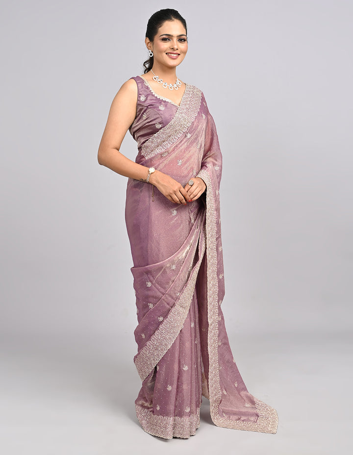 Noor – Pink Tissue Saree with Zari Embroidery | Fazals