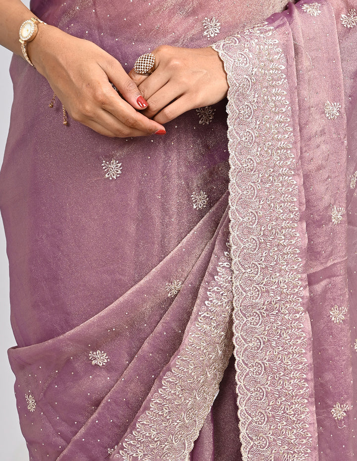 Noor – Pink Tissue Saree with Zari Embroidery | Fazals