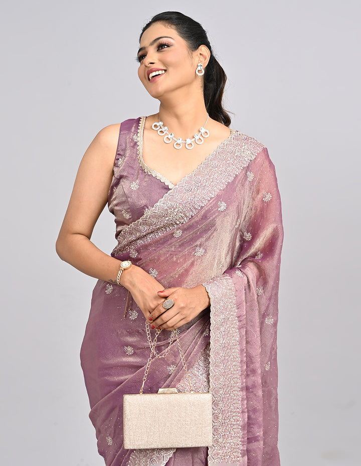 Noor – Pink Tissue Saree with Zari Embroidery | Fazals