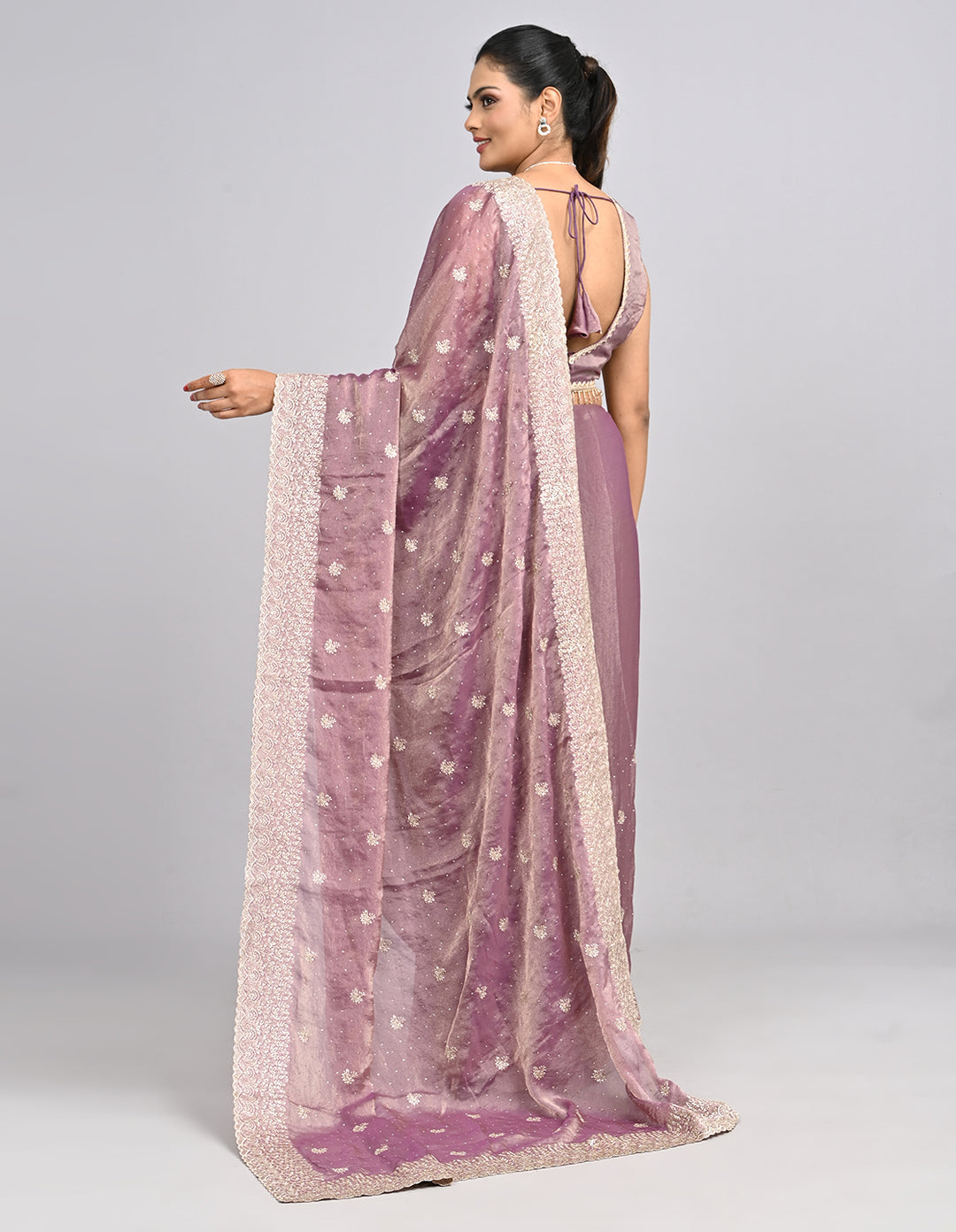 Noor – Pink Tissue Saree with Zari Embroidery | Fazals