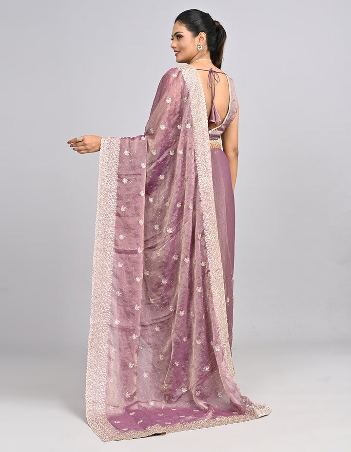 Noor – Pink Tissue Saree with Zari Embroidery | Fazals