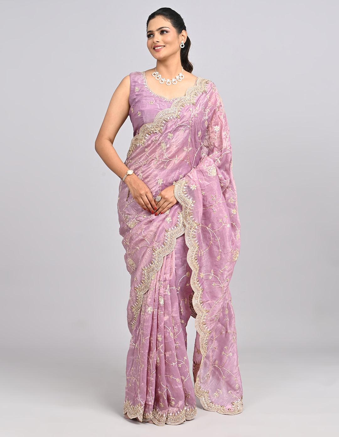 Siara – Purple Organza Saree with Coding Zari Embroidery & Self-Coloured Blouse | Fazals