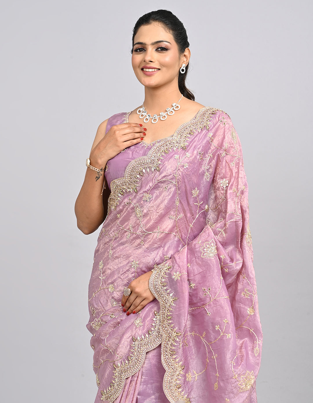 Siara – Purple Organza Saree with Coding Zari Embroidery & Self-Coloured Blouse | Fazals