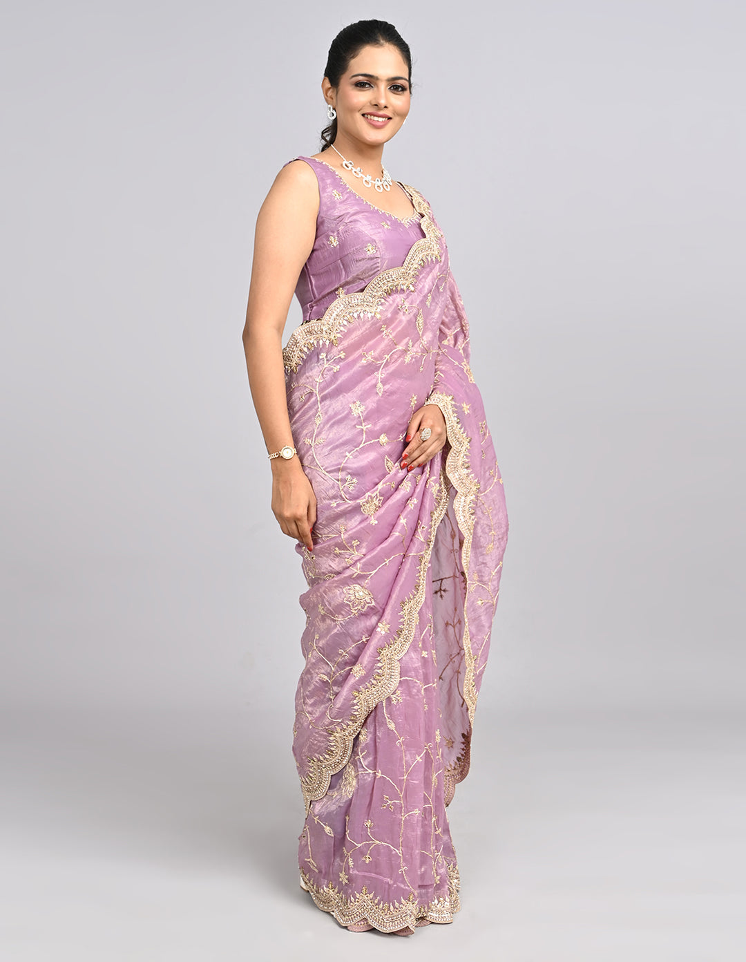 Siara – Purple Organza Saree with Coding Zari Embroidery & Self-Coloured Blouse | Fazals
