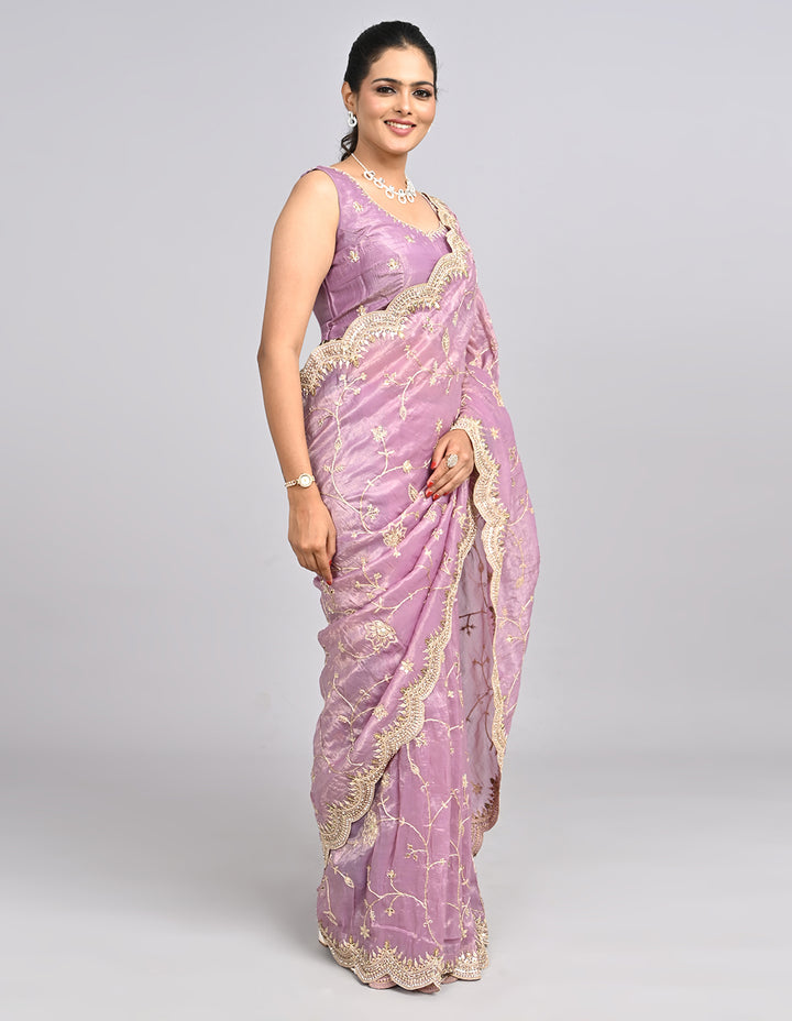 Siara – Purple Organza Saree with Coding Zari Embroidery & Self-Coloured Blouse | Fazals