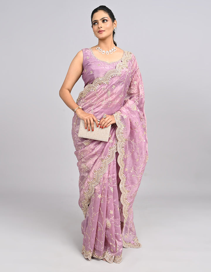 Siara – Purple Organza Saree with Coding Zari Embroidery & Self-Coloured Blouse | Fazals
