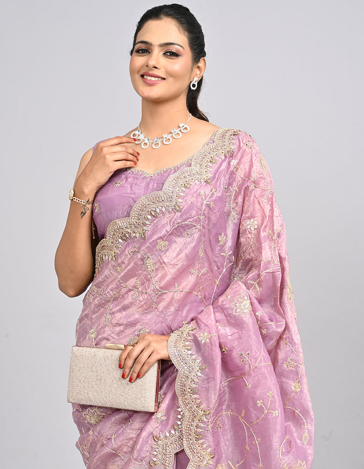 Siara – Purple Organza Saree with Coding Zari Embroidery & Self-Coloured Blouse | Fazals