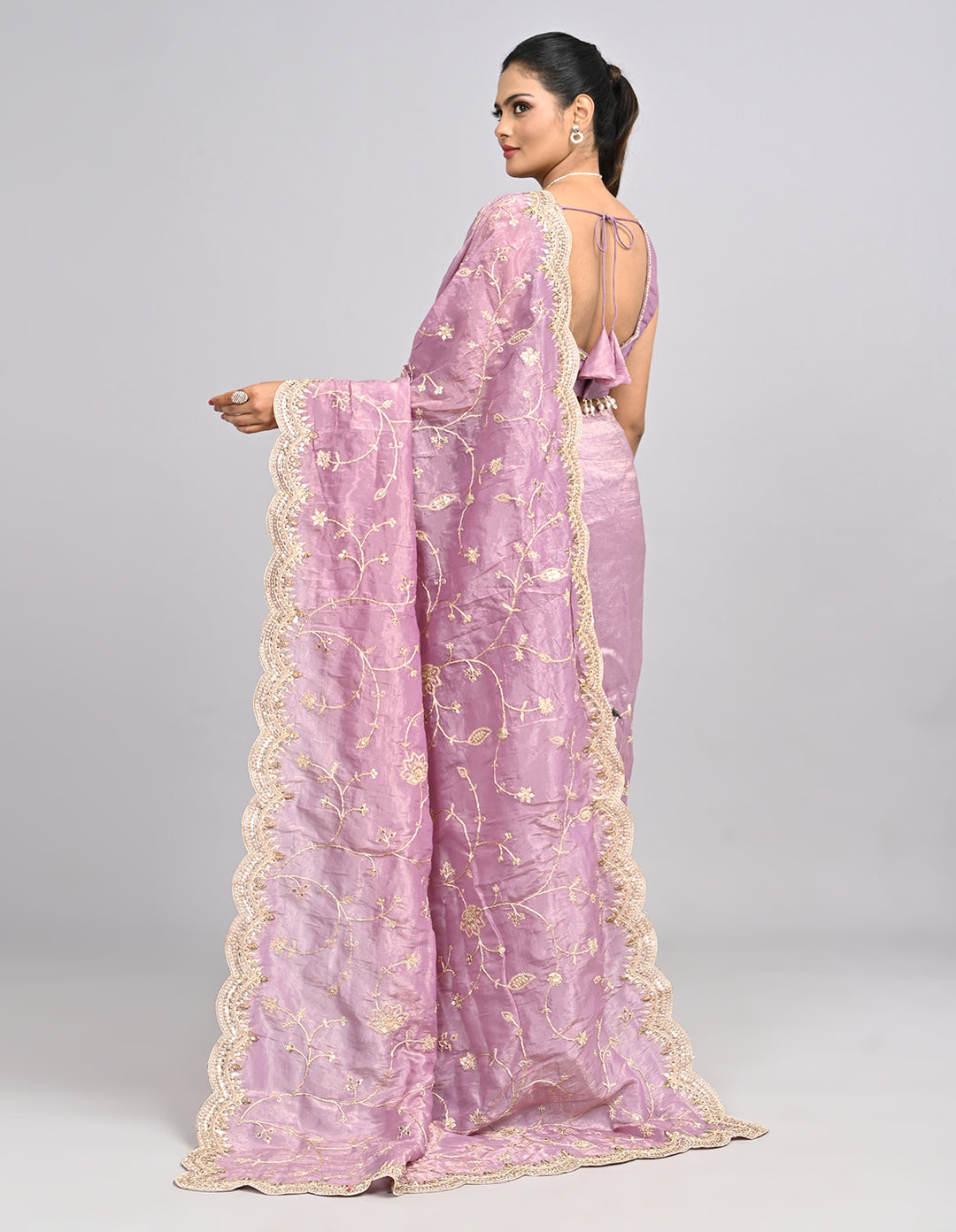 Siara – Purple Organza Saree with Coding Zari Embroidery & Self-Coloured Blouse | Fazals