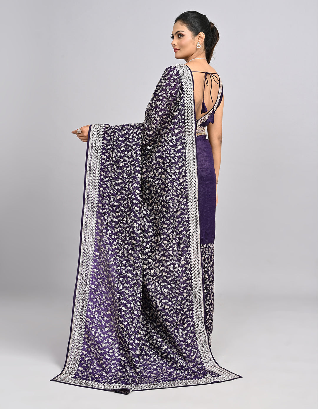 Raaya – Deep Purple Silk Saree with Zari & Sequin Embroidery | Fazals