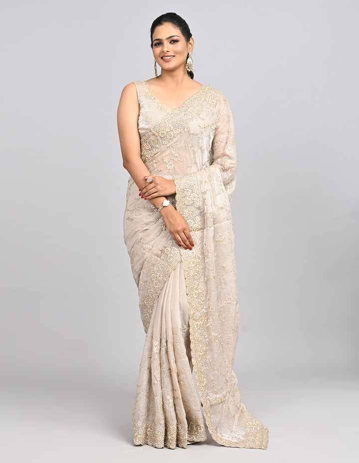 Zehra – Blush Pink Organza Saree with Thread & Stone Embroidery | Fazals