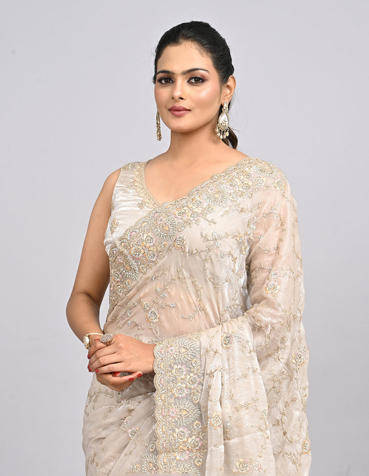 Zehra – Blush Pink Organza Saree with Thread & Stone Embroidery | Fazals