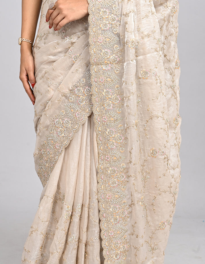 Zehra – Blush Pink Organza Saree with Thread & Stone Embroidery | Fazals