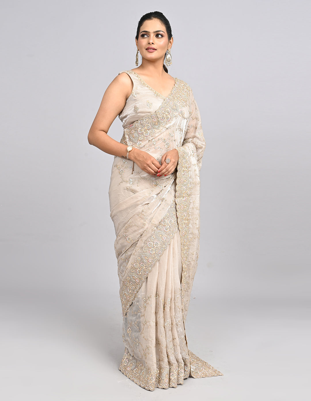 Zehra – Blush Pink Organza Saree with Thread & Stone Embroidery | Fazals