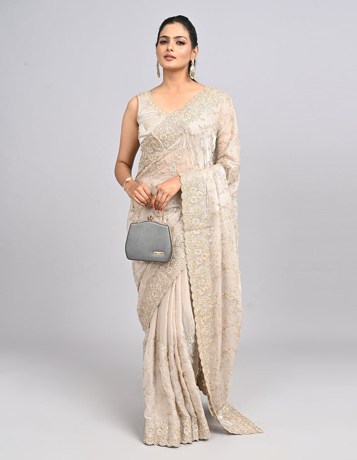 Zehra – Blush Pink Organza Saree with Thread & Stone Embroidery | Fazals