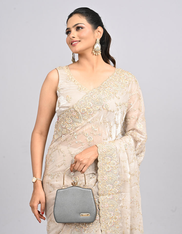 Zehra – Blush Pink Organza Saree with Thread & Stone Embroidery | Fazals