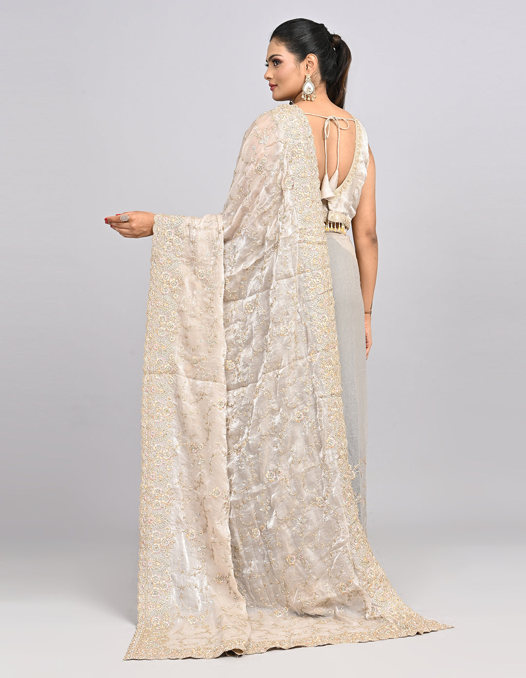 Zehra – Blush Pink Organza Saree with Thread & Stone Embroidery | Fazals