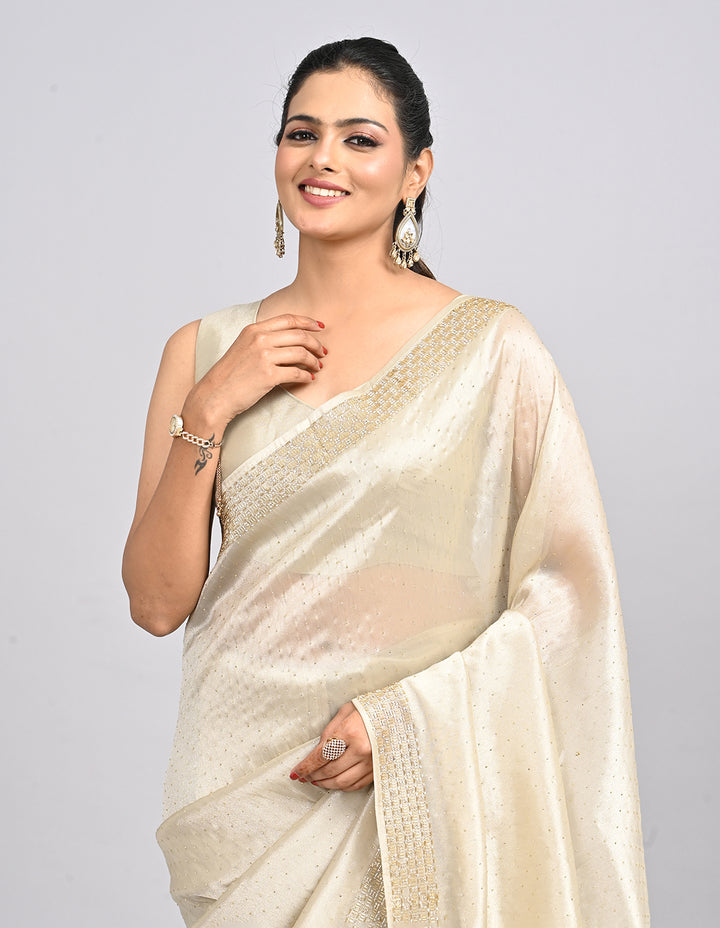 Ziyana – Gold Tissue Saree with Katdana Border & Self-Coloured Blouse | Fazals