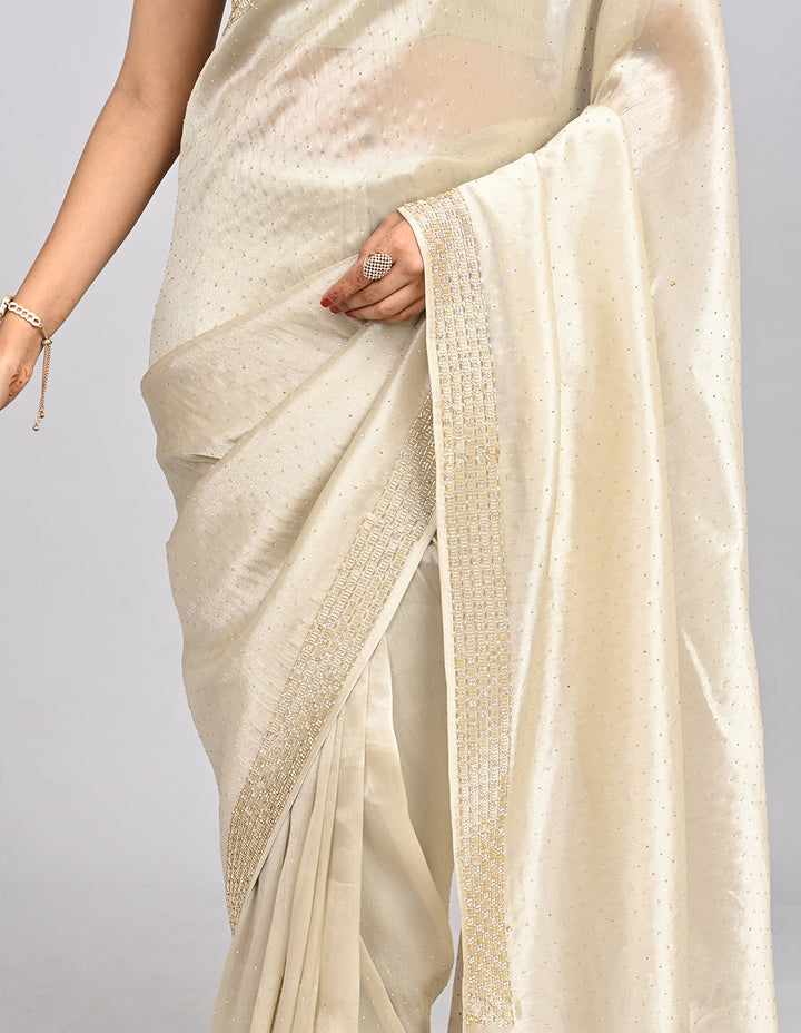 Ziyana – Gold Tissue Saree with Katdana Border & Self-Coloured Blouse | Fazals