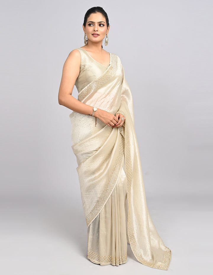 Ziyana – Gold Tissue Saree with Katdana Border & Self-Coloured Blouse | Fazals