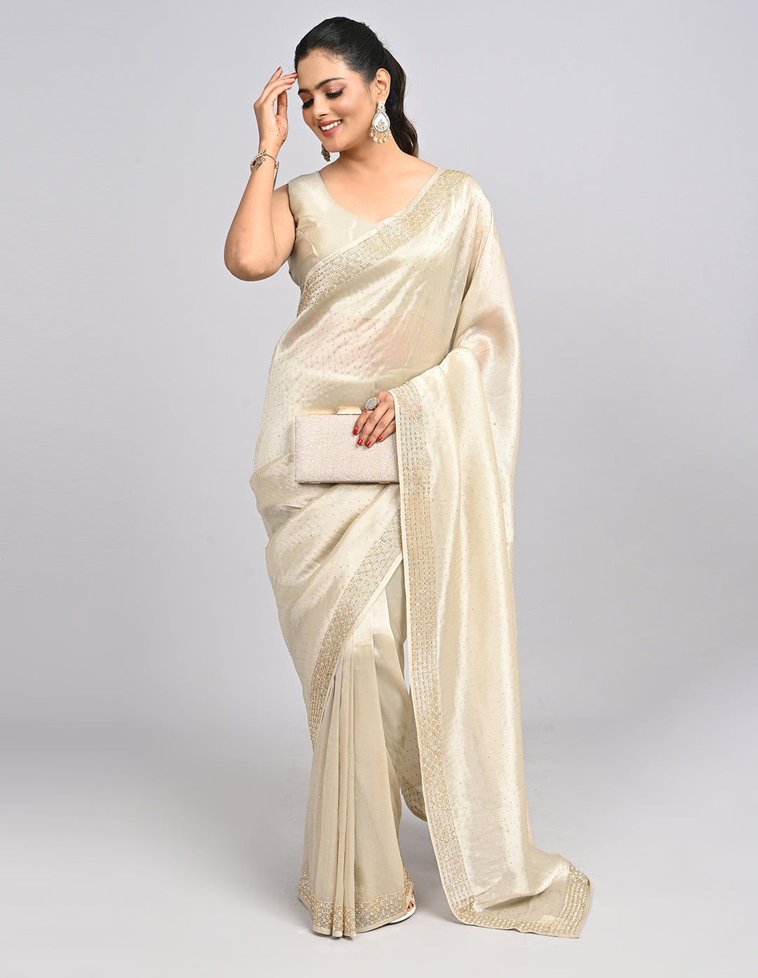 Ziyana – Gold Tissue Saree with Katdana Border & Self-Coloured Blouse | Fazals