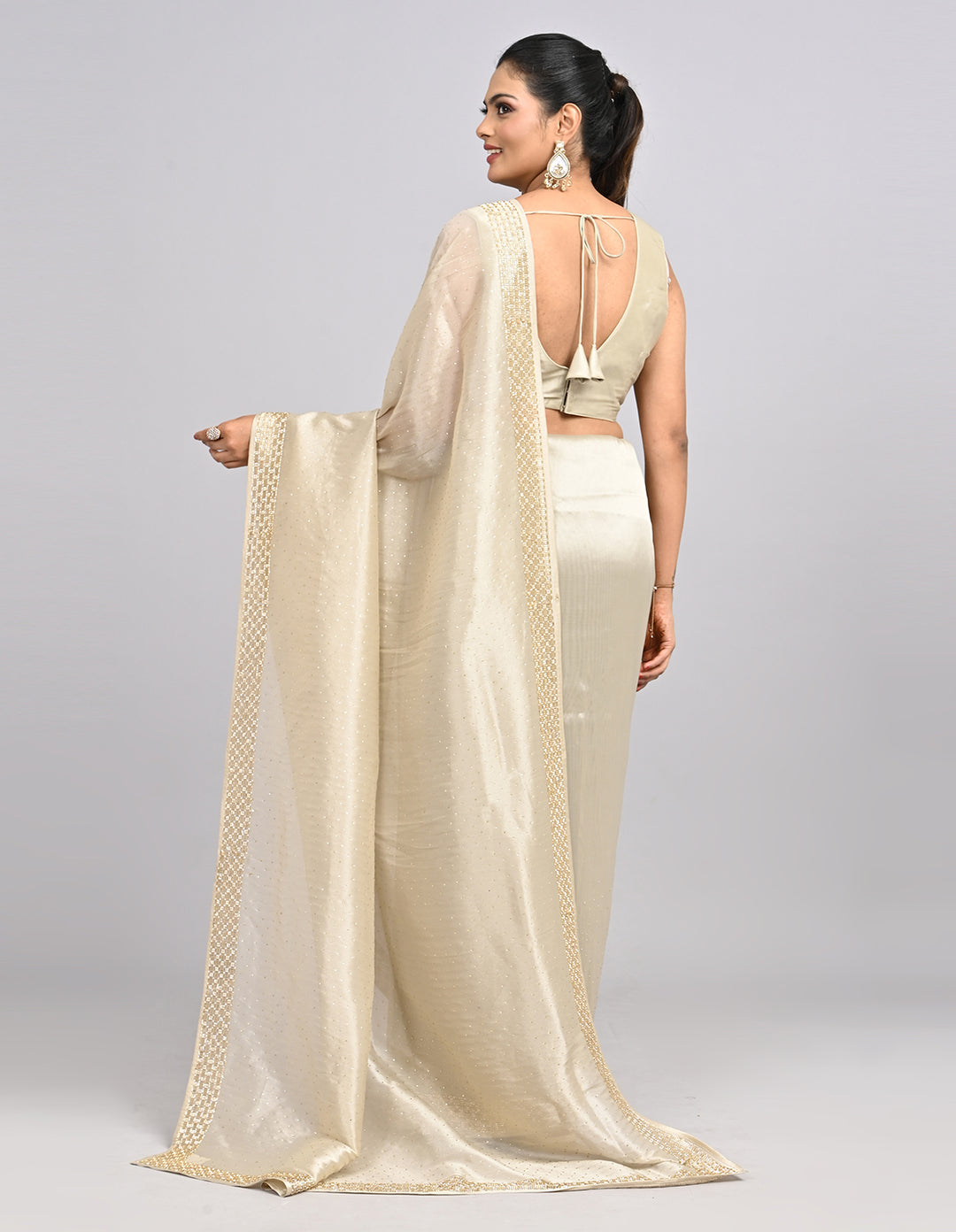 Ziyana – Gold Tissue Saree with Katdana Border & Self-Coloured Blouse | Fazals