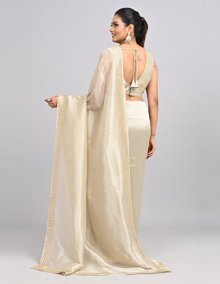 Ziyana – Gold Tissue Saree with Katdana Border & Self-Coloured Blouse | Fazals