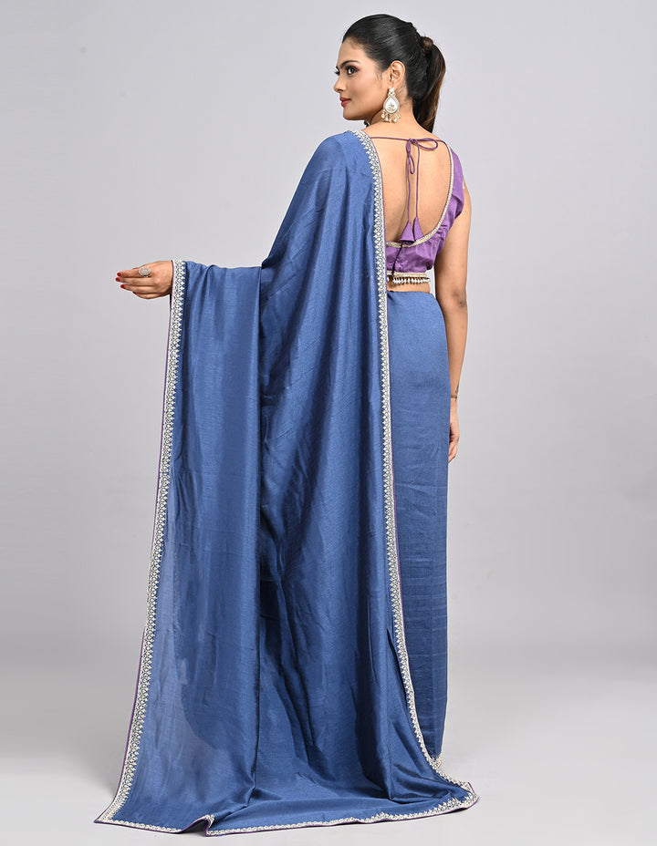 Inaaya – Blue Silk Saree with Swarovski Border & Self-Coloured Blouse | Fazals