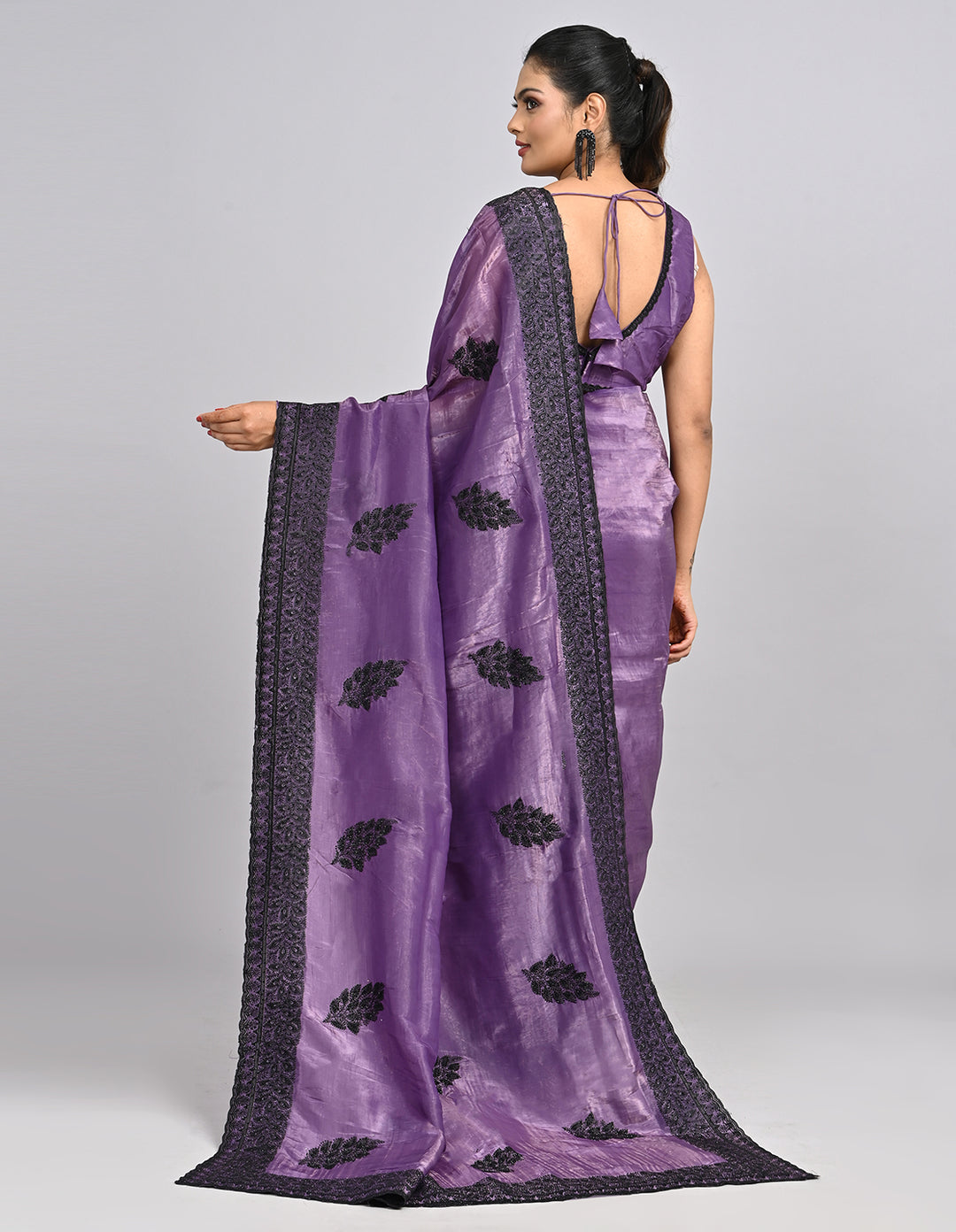 Keya – Purple Satin Saree with Intricate Thread Embroidery | Fazals