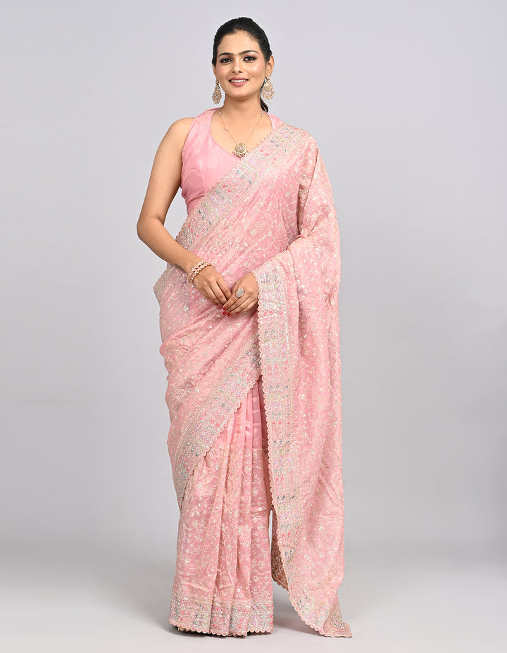 Inaayat – Pink Silk Saree with Zari & Sequin Embroidery | Fazals