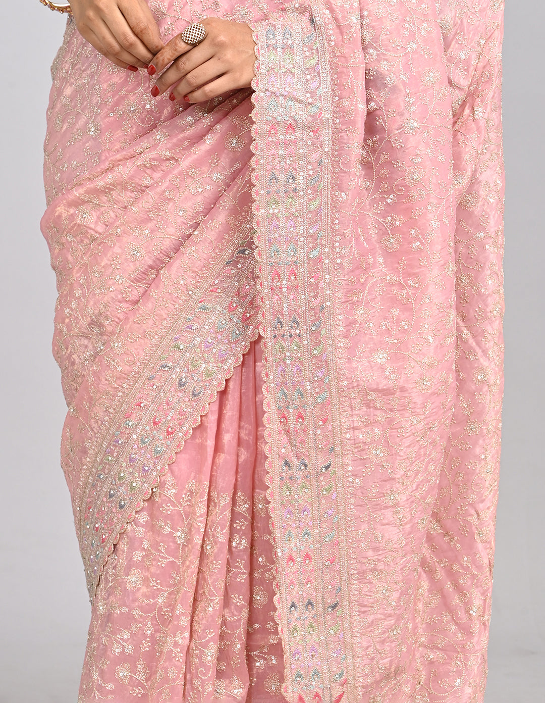 Inaayat – Pink Silk Saree with Zari & Sequin Embroidery | Fazals