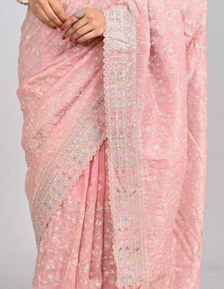 Inaayat – Pink Silk Saree with Zari & Sequin Embroidery | Fazals