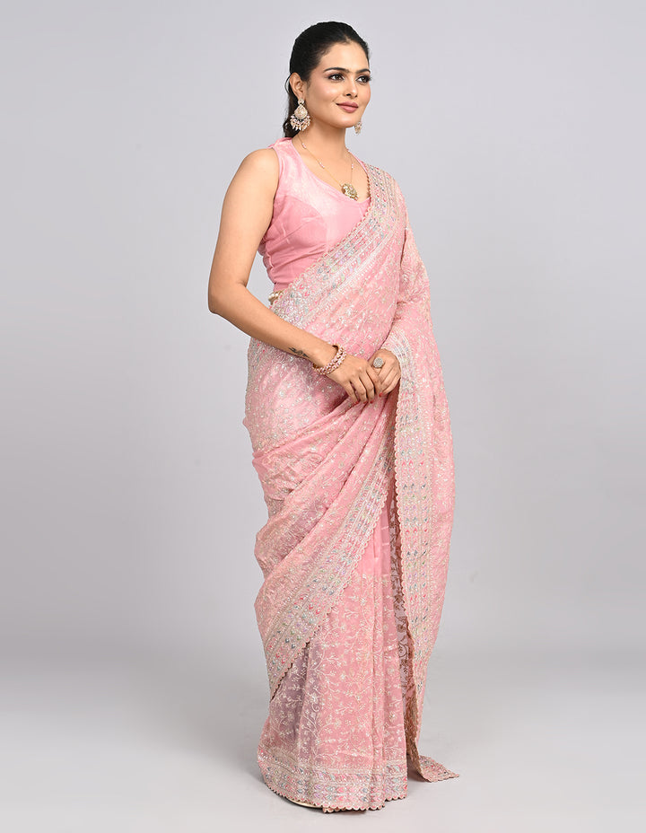 Inaayat – Pink Silk Saree with Zari & Sequin Embroidery | Fazals