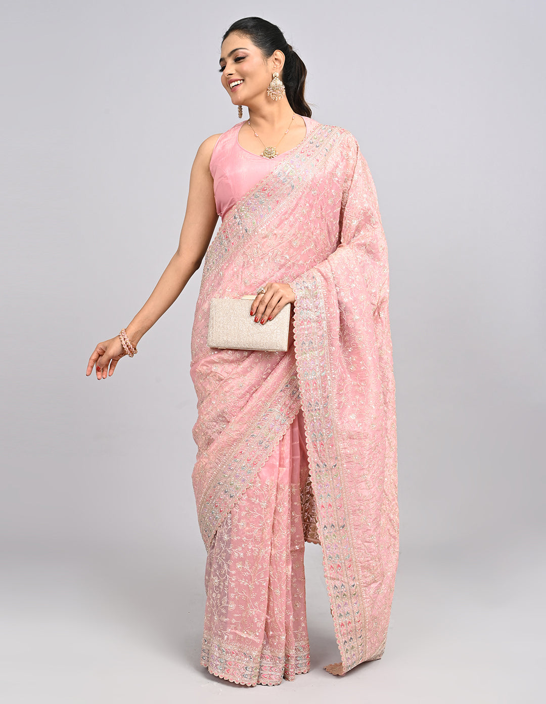 Inaayat – Pink Silk Saree with Zari & Sequin Embroidery | Fazals