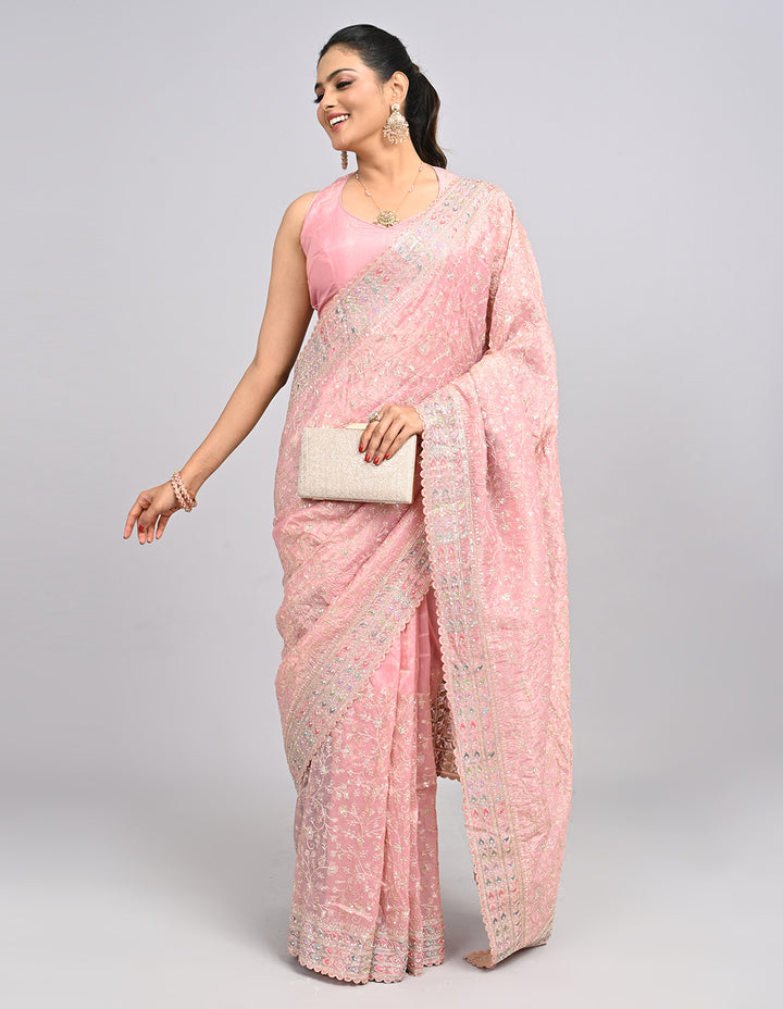 Inaayat – Pink Silk Saree with Zari & Sequin Embroidery | Fazals