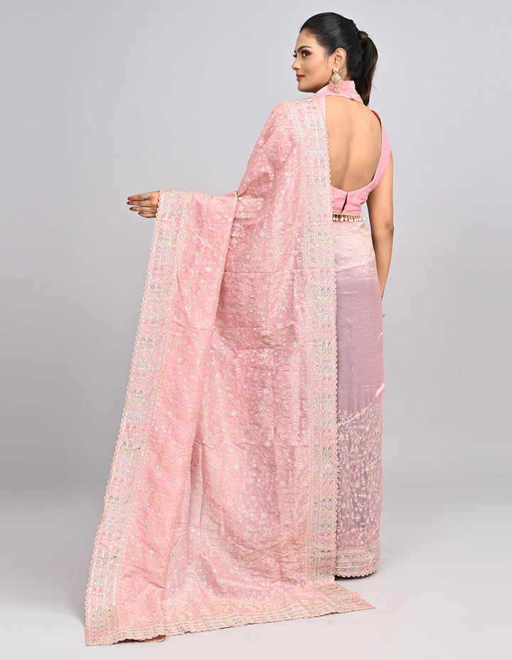 Inaayat – Pink Silk Saree with Zari & Sequin Embroidery | Fazals