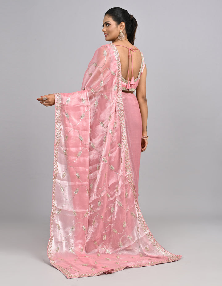 Samaira – Pink Tissue Saree with Sequin Embroidery & Self-Coloured Blouse | Fazals