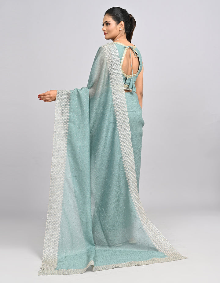 Aarini – Light Green Crush Silk Saree with Zari Embroidery & Self-Coloured Blouse | Fazals