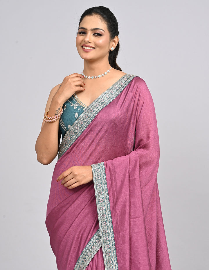 Lavina – Lavender Silk Saree with Zari Border & Self-Coloured Blouse | Fazals