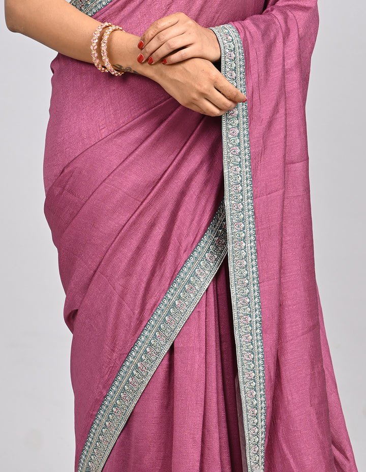 Lavina – Lavender Silk Saree with Zari Border & Self-Coloured Blouse | Fazals