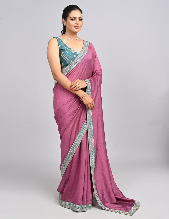 Lavina – Lavender Silk Saree with Zari Border & Self-Coloured Blouse | Fazals