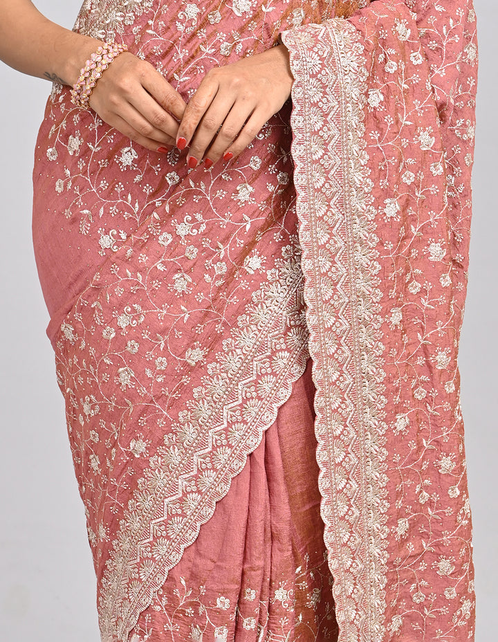 Ishya – Pink Silk Saree with Zari Embroidery & Self-Colour Blouse | Fazals