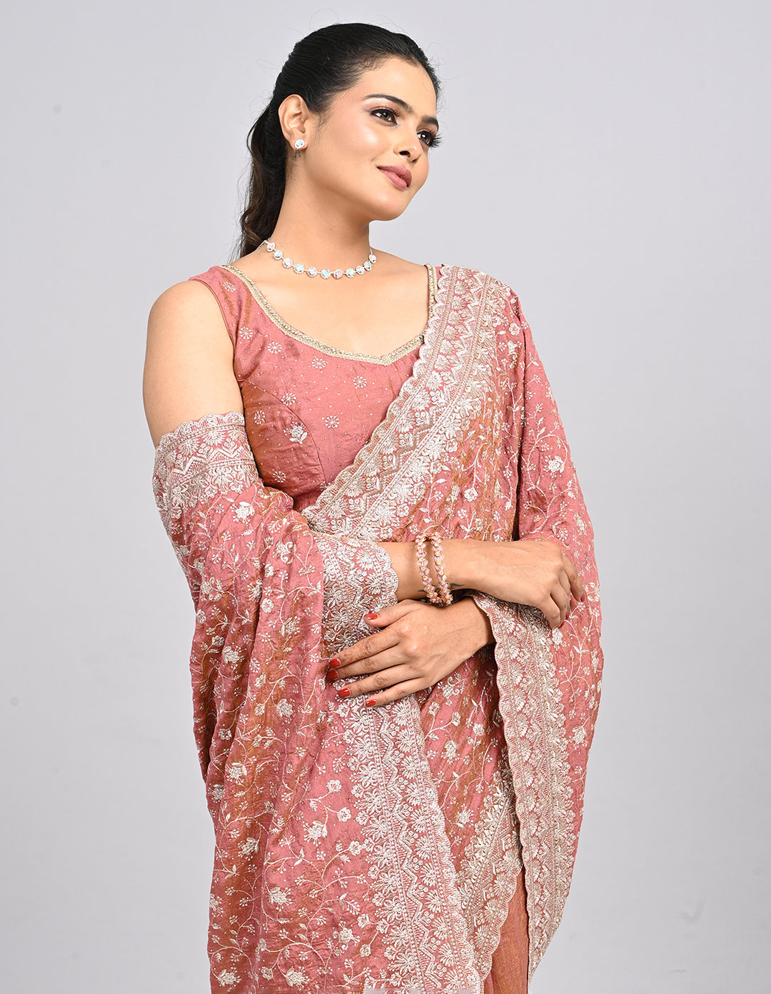 Ishya – Pink Silk Saree with Zari Embroidery & Self-Colour Blouse | Fazals