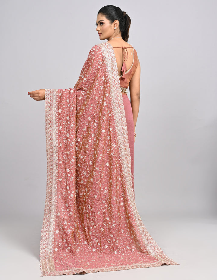 Ishya – Pink Silk Saree with Zari Embroidery & Self-Colour Blouse | Fazals