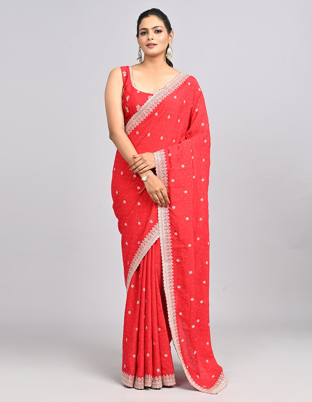Riyana – Red Silk Saree with Zari Embroidery & Self-Coloured Blouse | Fazals
